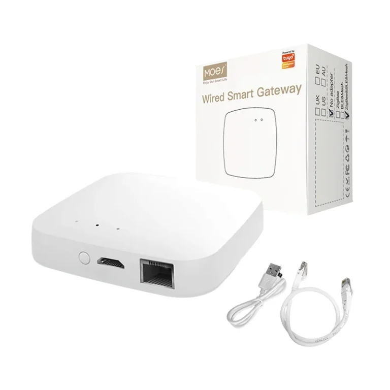 MOES Tuya Smart Wired Multi-mode Smart Home Gateway ZigBee WiFi Bluetooth Mesh Hub Away Stay Home Security Protect Mode Functional Smart Life APP