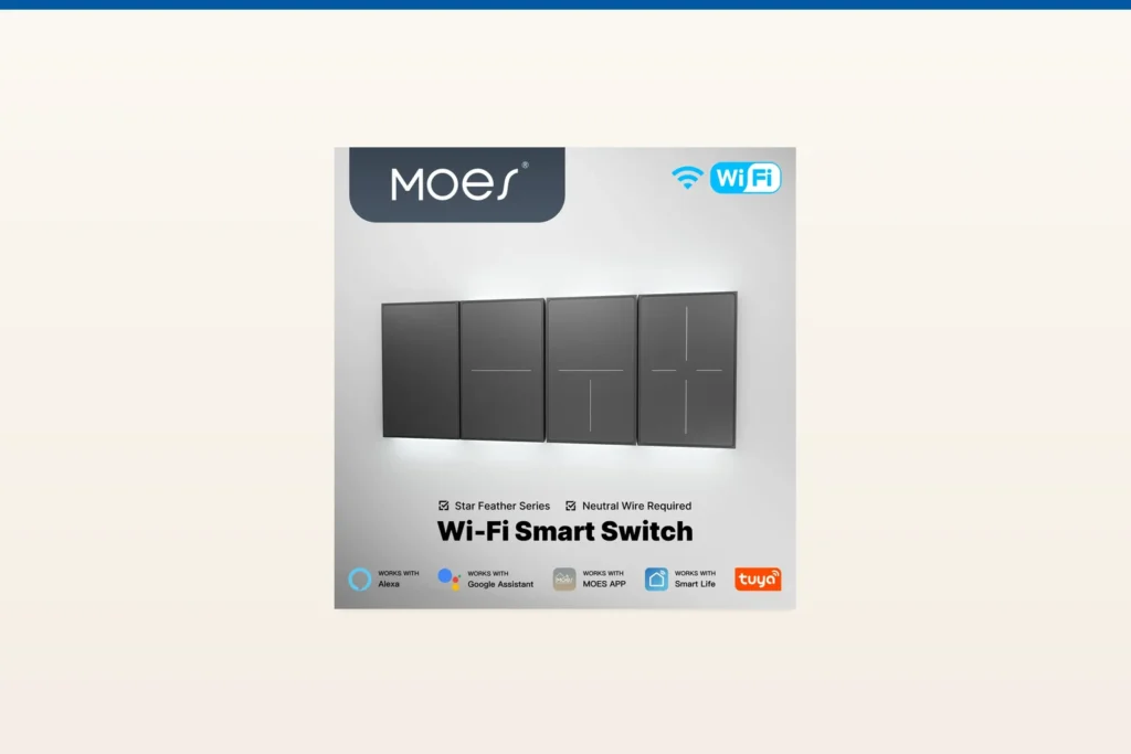 home automation system — MOES official product with illustrative background (not a real site photo)