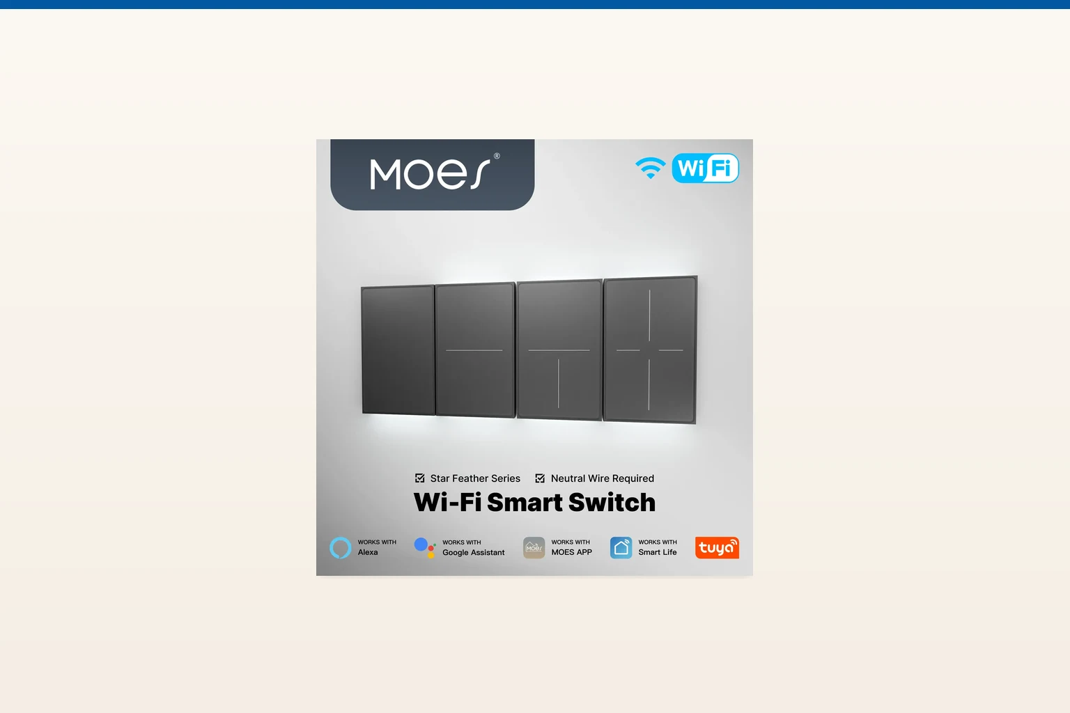 home automation system — MOES official product with illustrative background (not a real site photo)