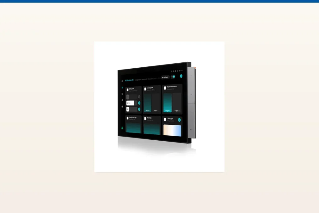 smart home control panel — MOES official product with illustrative background (not a real site photo)