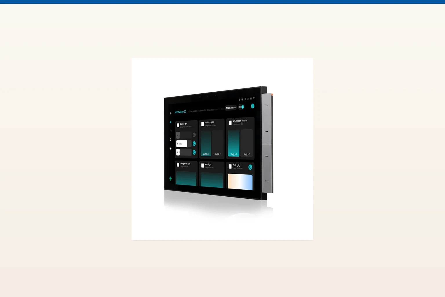 smart home control panel — MOES official product with illustrative background (not a real site photo)