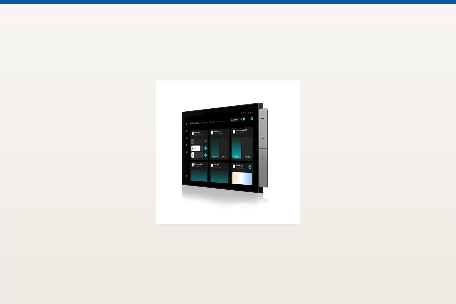 MOES control_panel — official product photo with illustrative scene background (not a real site photo)