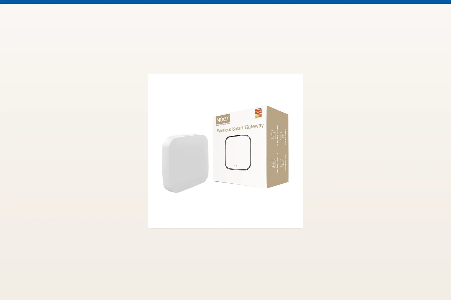 zigbee gateway — MOES official product with illustrative scene background (not a real site photo)