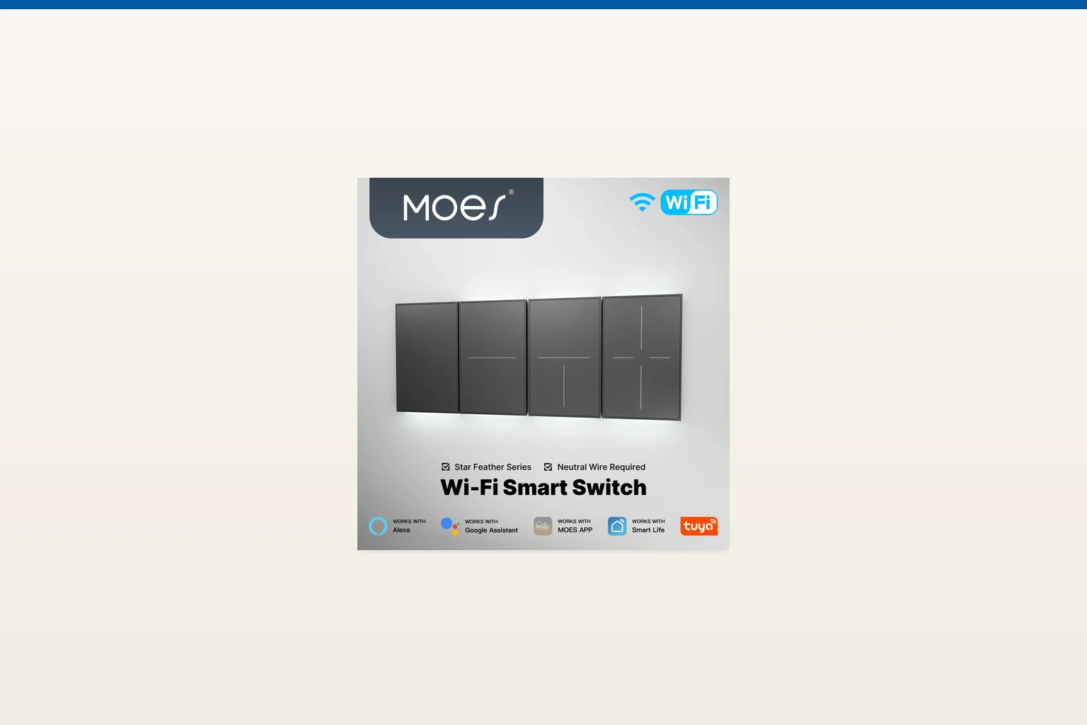 zigbee smart switch — MOES official product with illustrative scene background (not a real site photo)