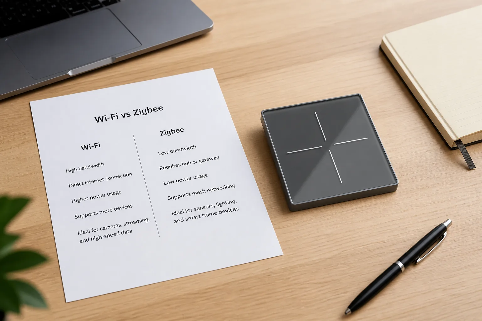 Channel RFQ desk with glass smart switch sample for Wi-Fi versus Zigbee selection