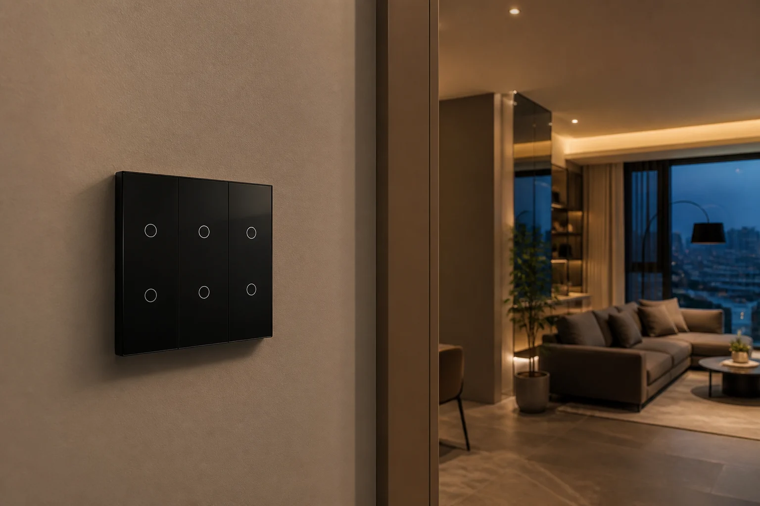 Lighting application scene with wall smart switch in a living space