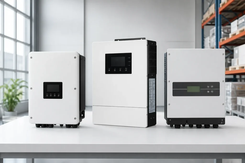 Types of solar inverters guide cover with MOES hybrid inverter