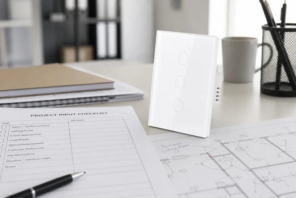 Installer project input sheet with MOES Star Feather US smart switch sample