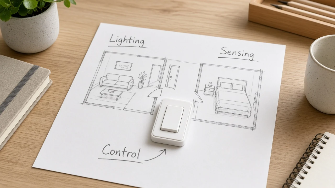 Rooms and device-class matrix for a starter smart-home assortment