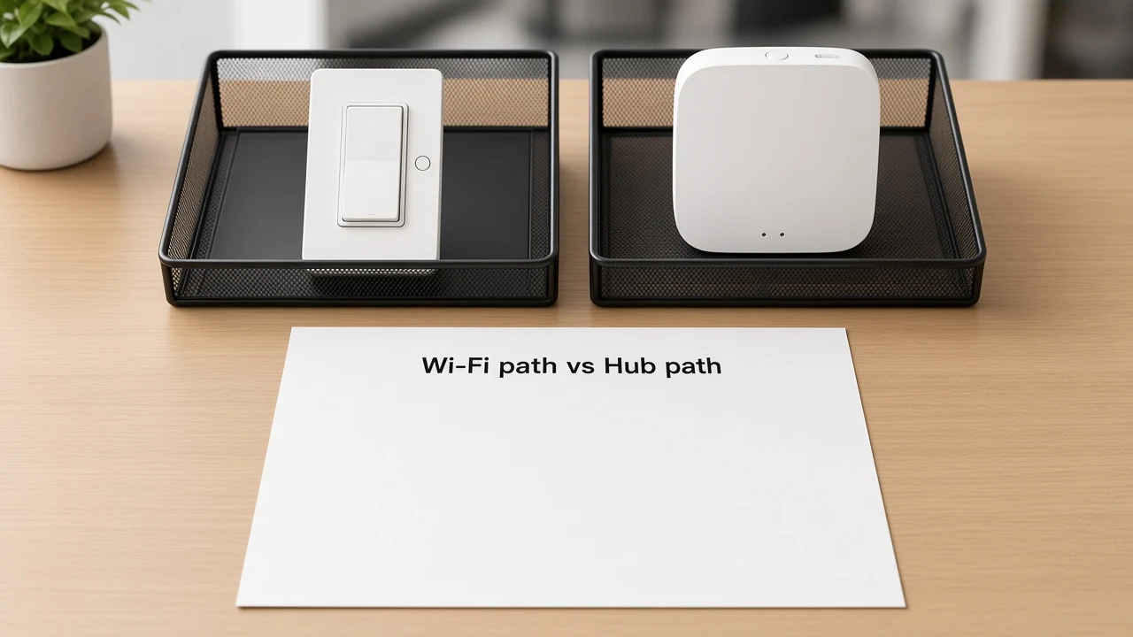 Wi-Fi path and hub path trays on a quote desk