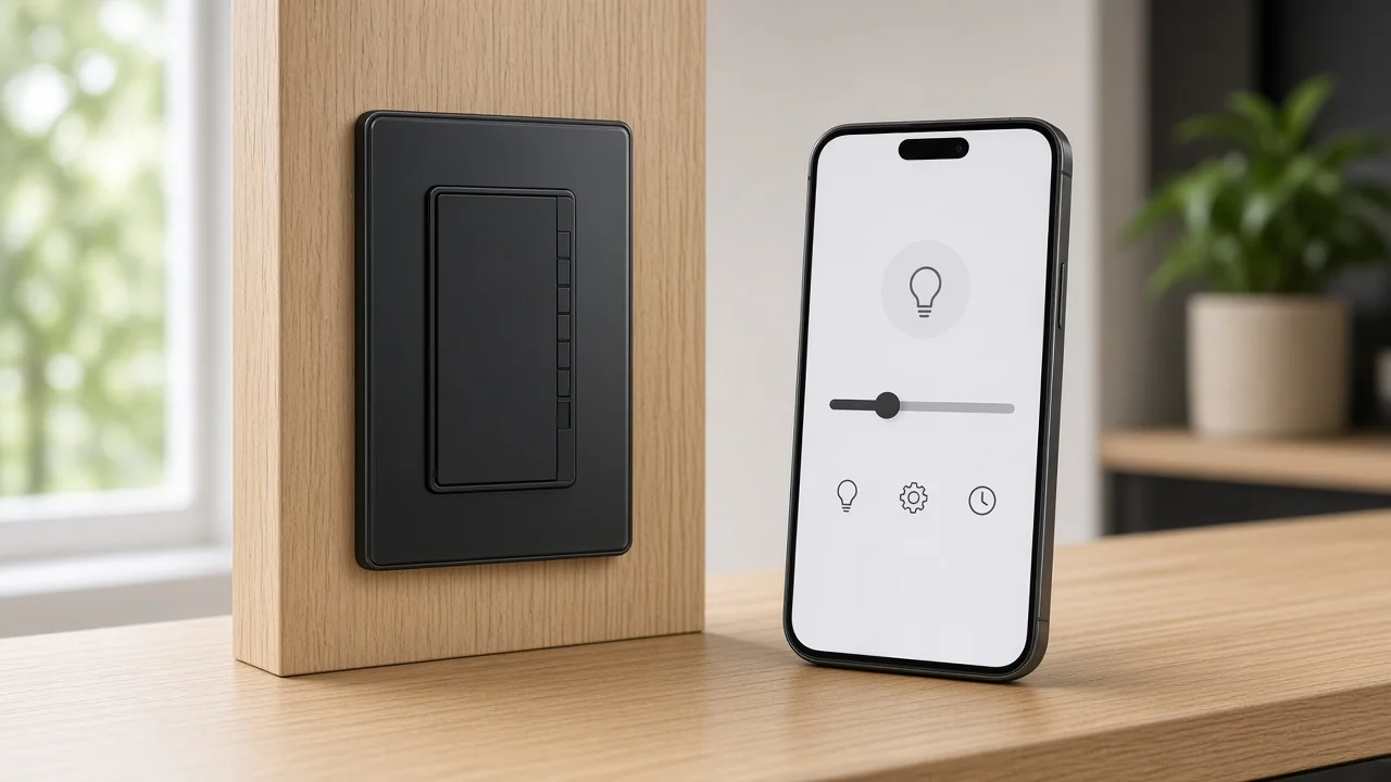 B2B showroom desk demonstrating how to use a smart wall switch after install