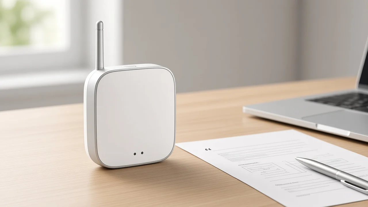 Smart home hub on a B2B quote desk before locking hub definition fields