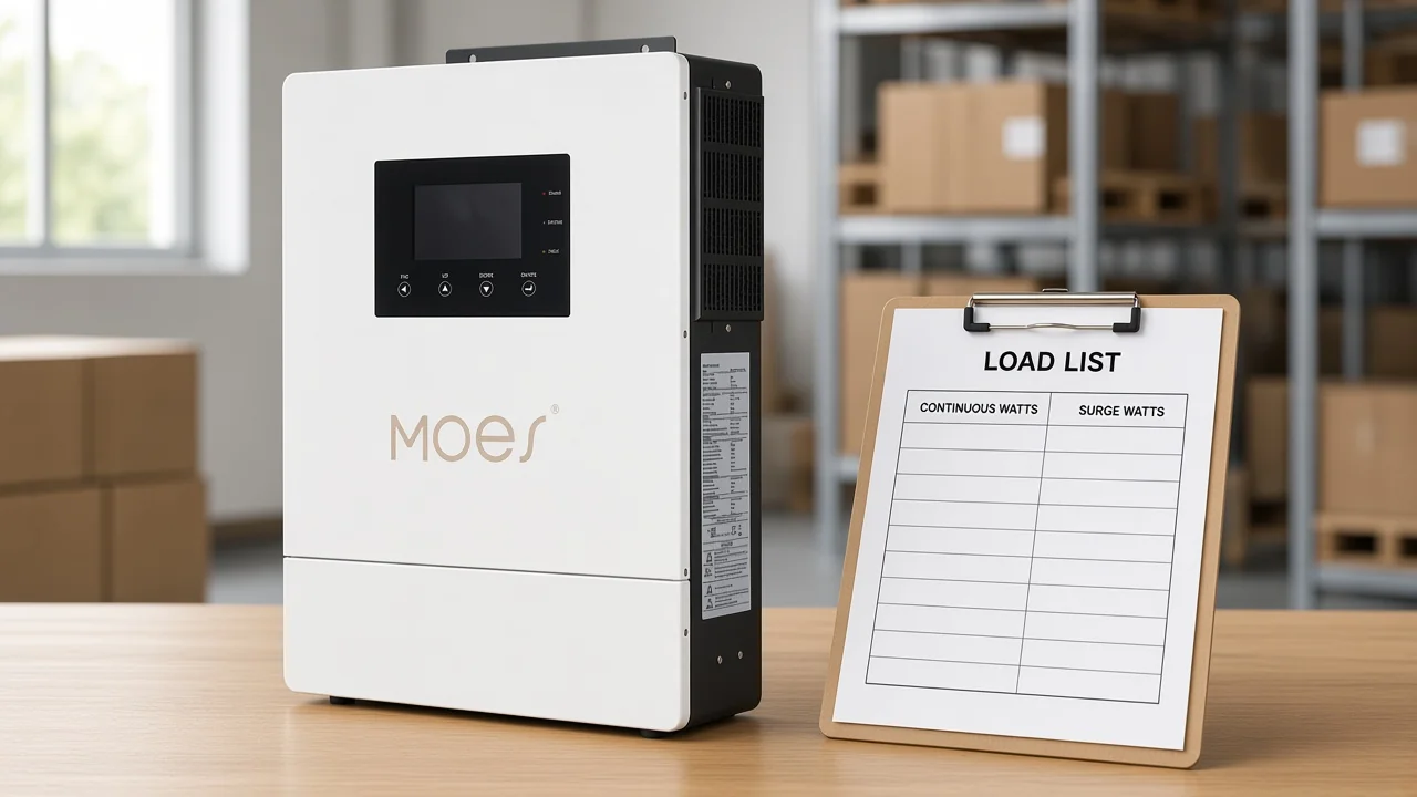 MOES hybrid inverter beside continuous and surge load list clipboard