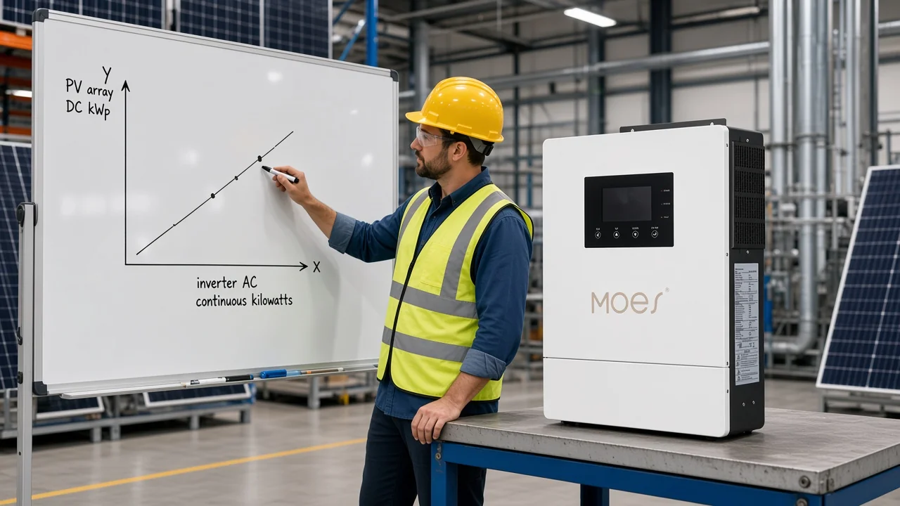 MOES hybrid inverter beside PV array DC versus AC continuous rating notes