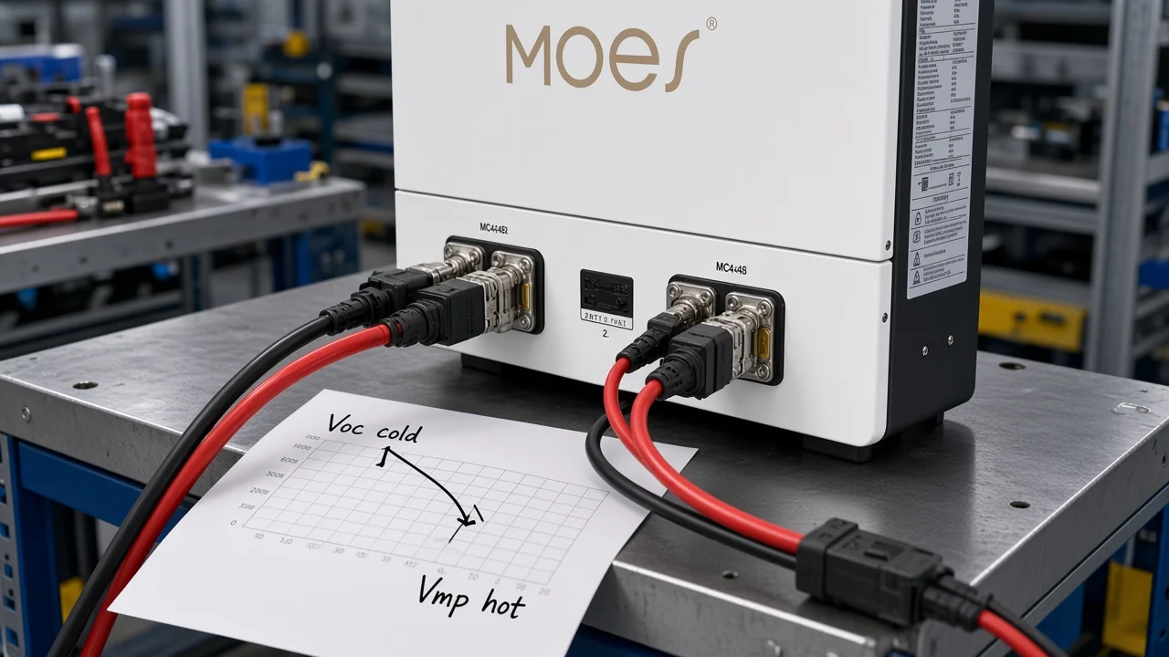 MOES hybrid inverter with string Voc and Vmp temperature check notes