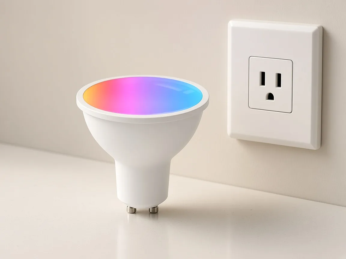 Spotlight lamp beside a parallel-blade wall outlet