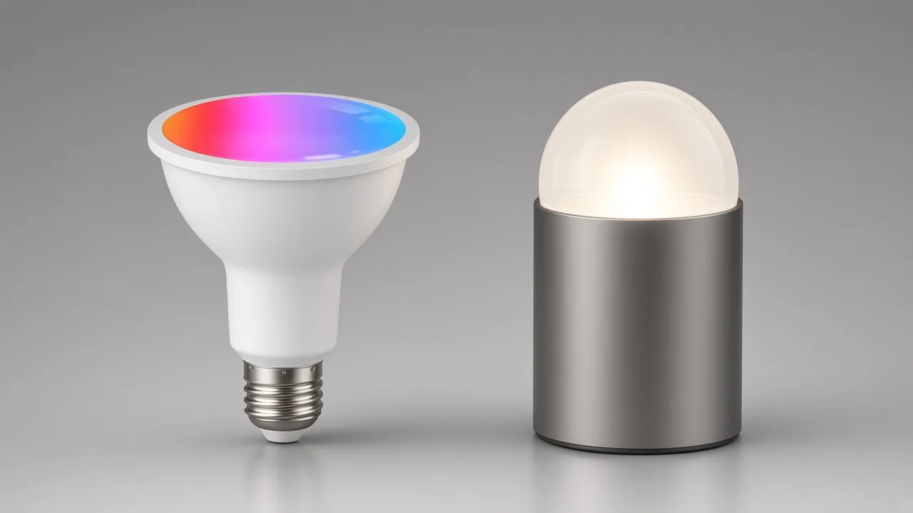 Screw-base lamp beside a sealed lens fixture