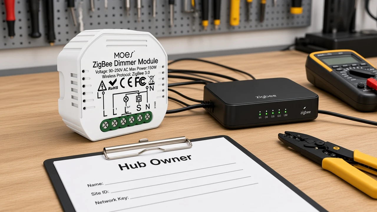 Zigbee hub dependency failure mode with MOES dimmer module on installer bench