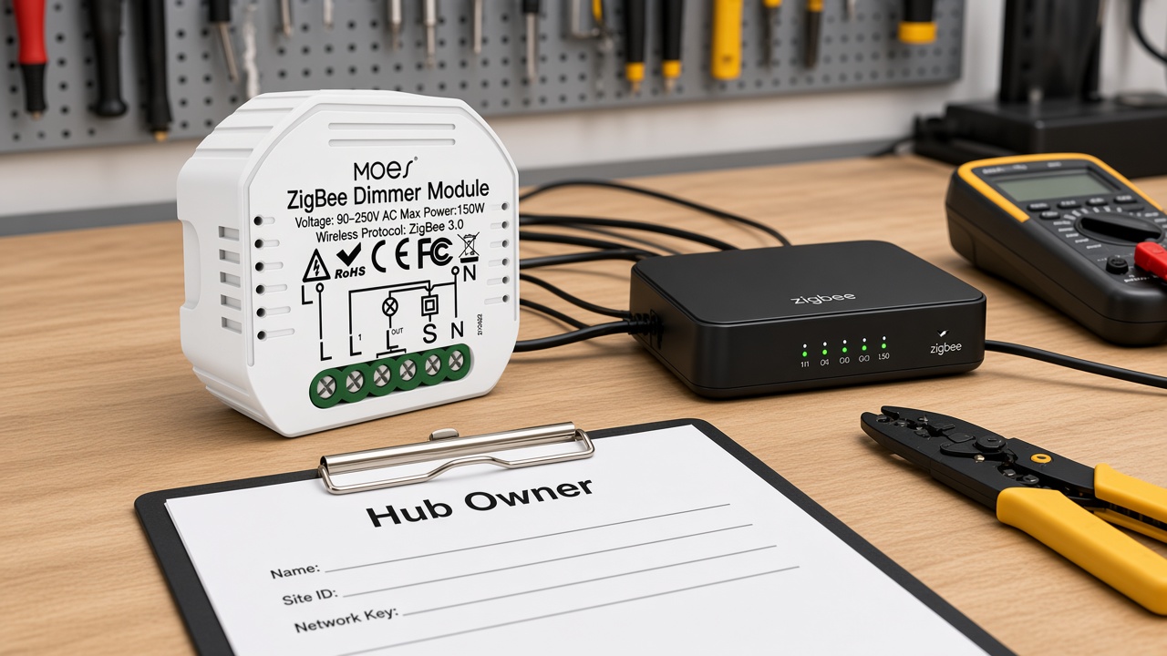 Zigbee hub and MOES dimmer module illustrating hub dependency disadvantage for B2B RFQ
