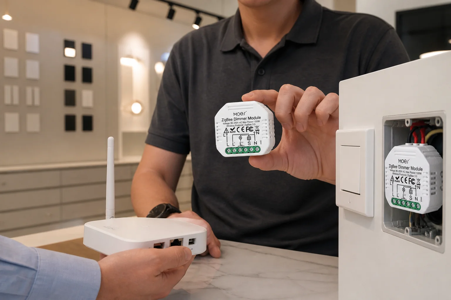 Channel install and demo pairing a MOES ZigBee dimmer module to a hub