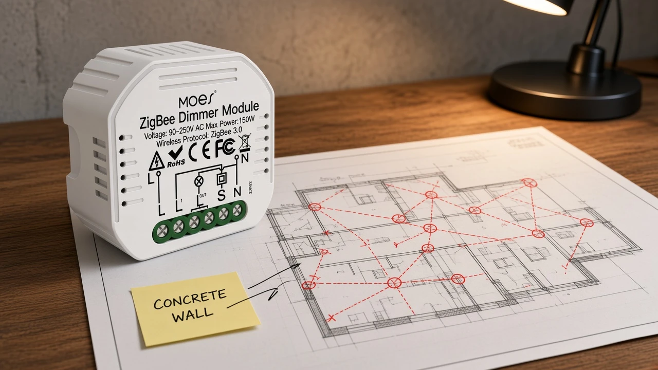Mesh planning burden with router density map and MOES ZigBee dimmer module