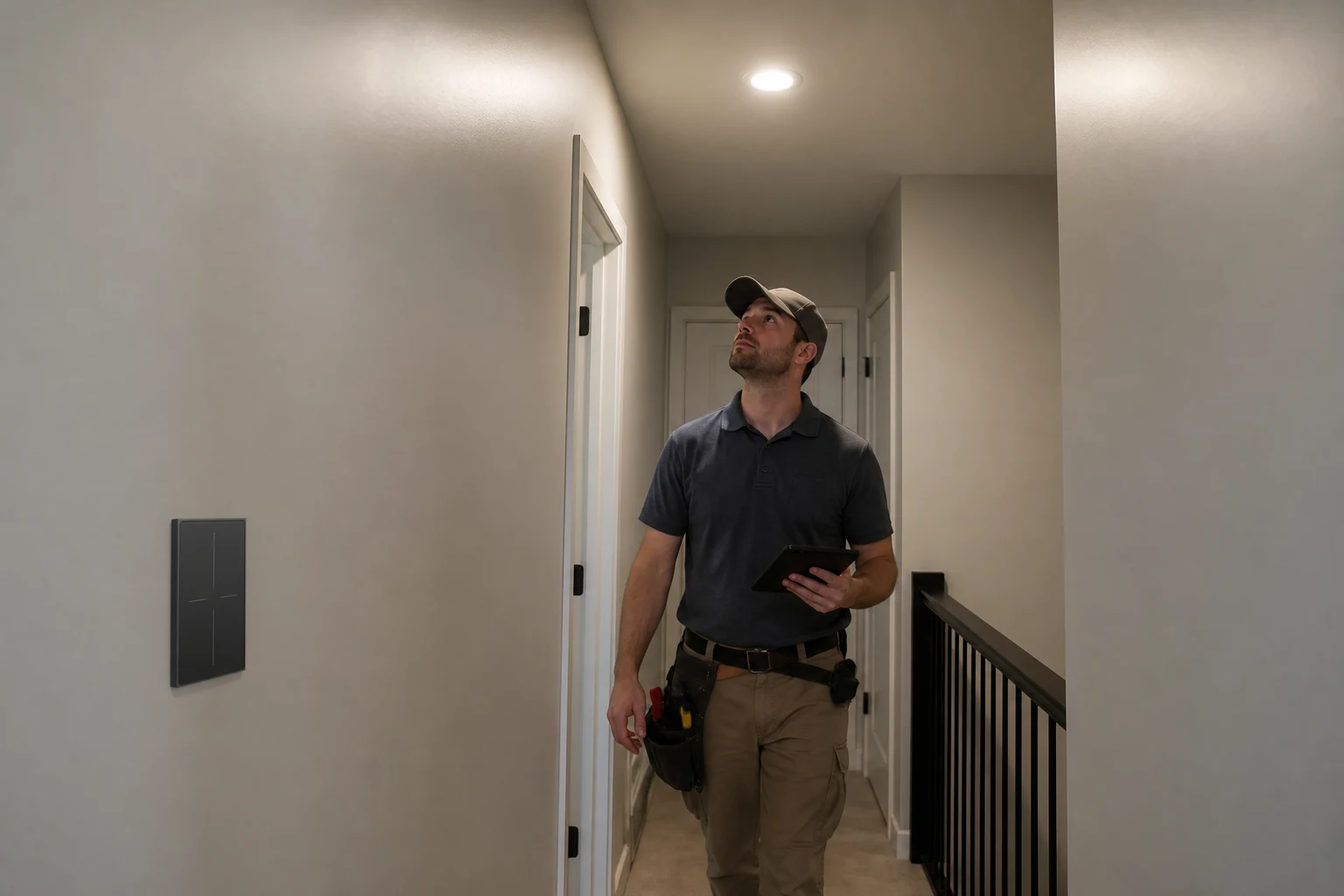 Hallway commissioning walk-test after occupancy or vacancy settings are signed for a 3-way motion sensor switch