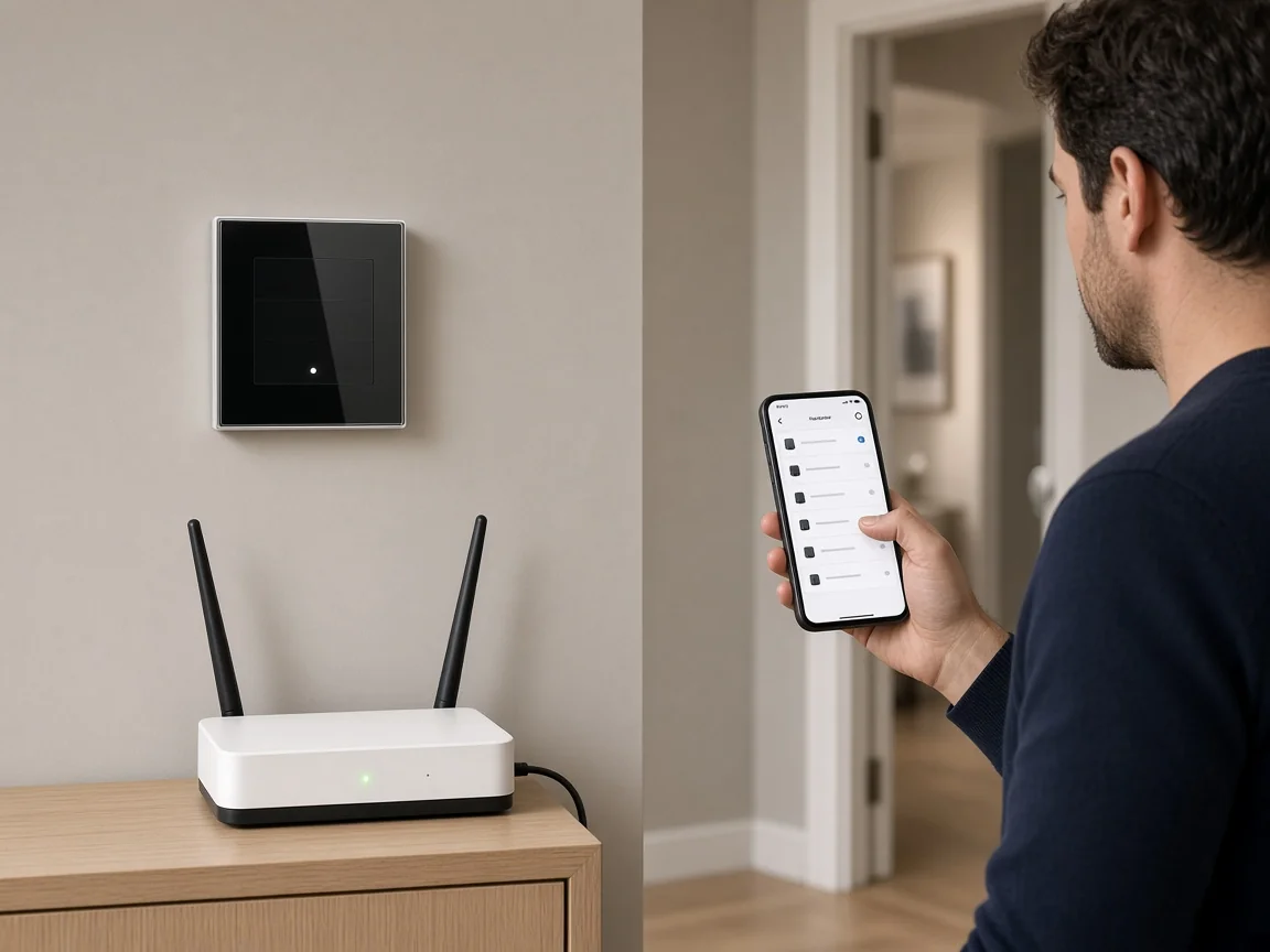Installer refreshing a smart-home app after router recovery following a power cycle