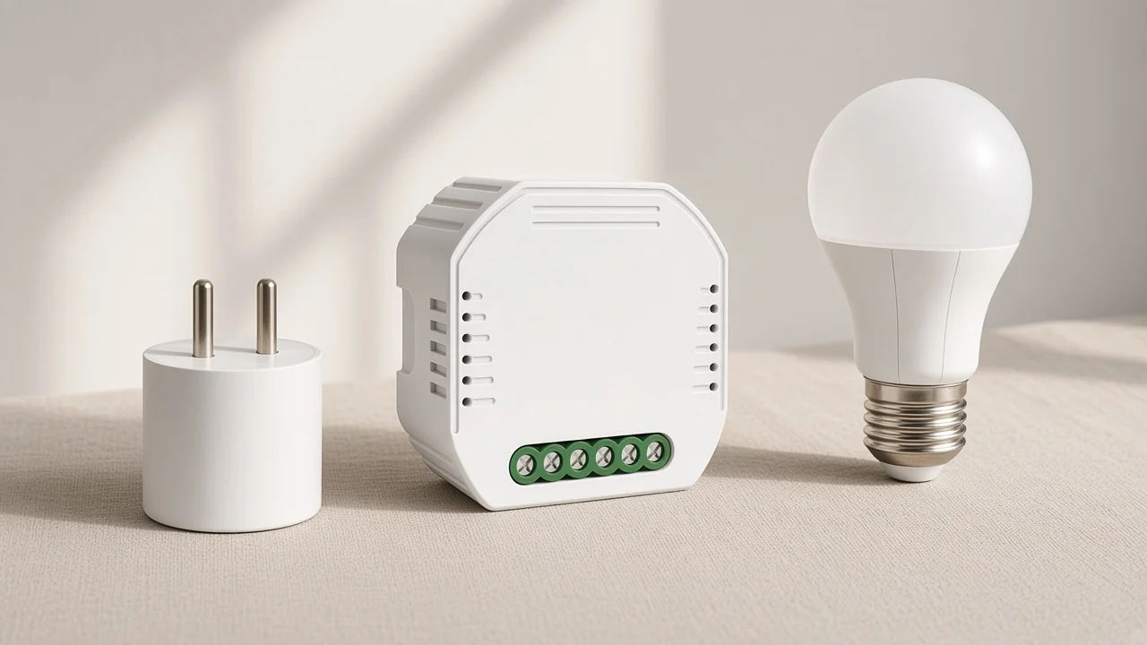 ZigBee dimmer module between a plug and a bulb