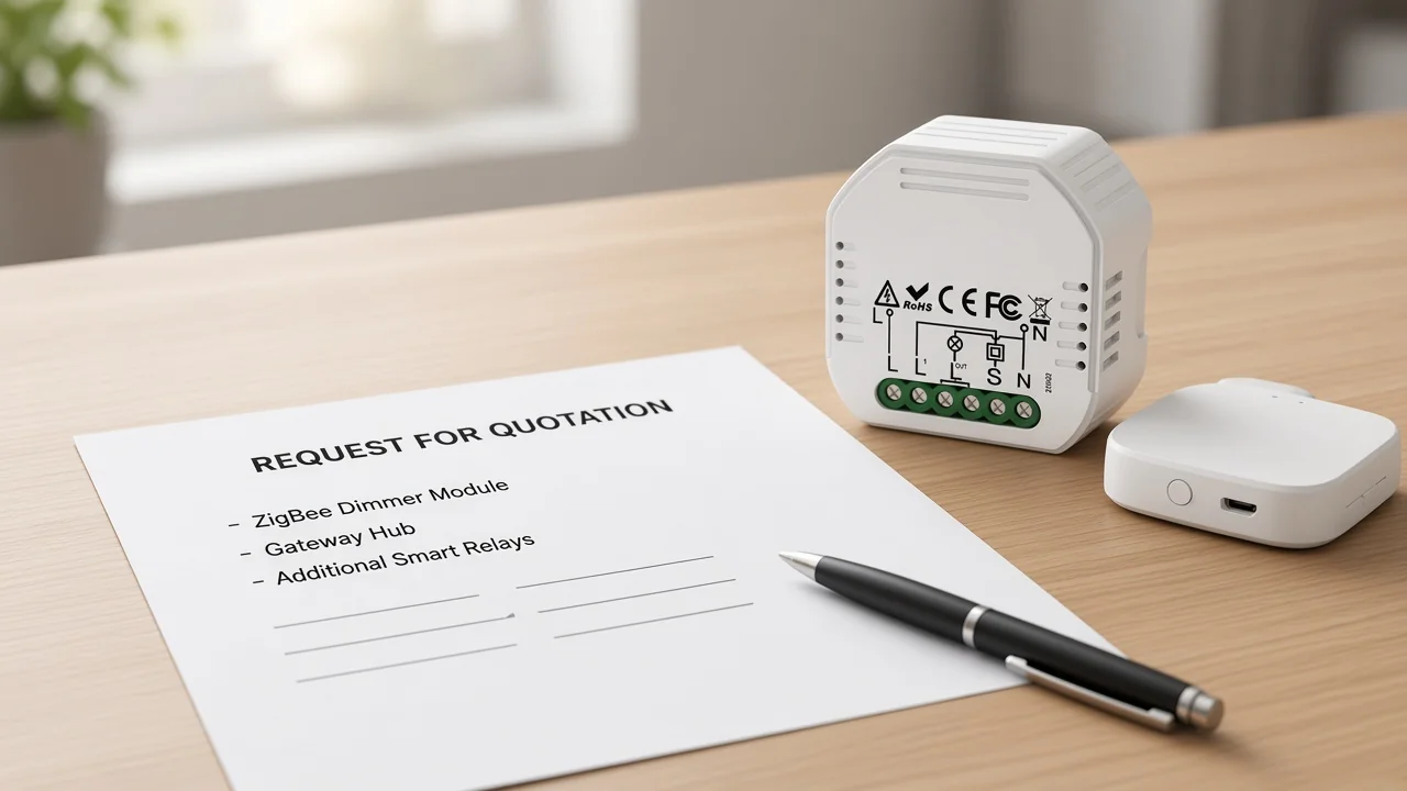 B2B RFQ checklist desk with smart modules and gateway hubs