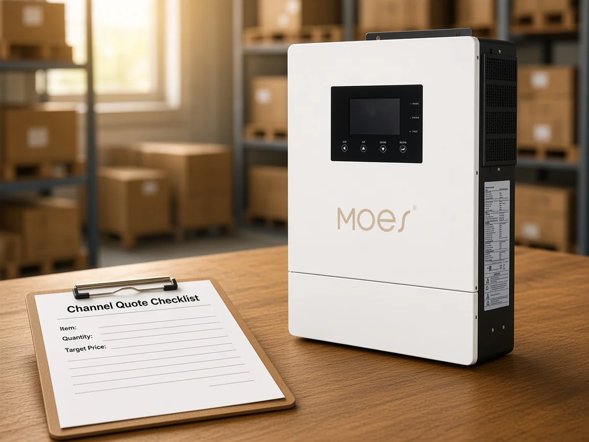 MOES inverter beside channel RFQ clipboard for quote checklist planning