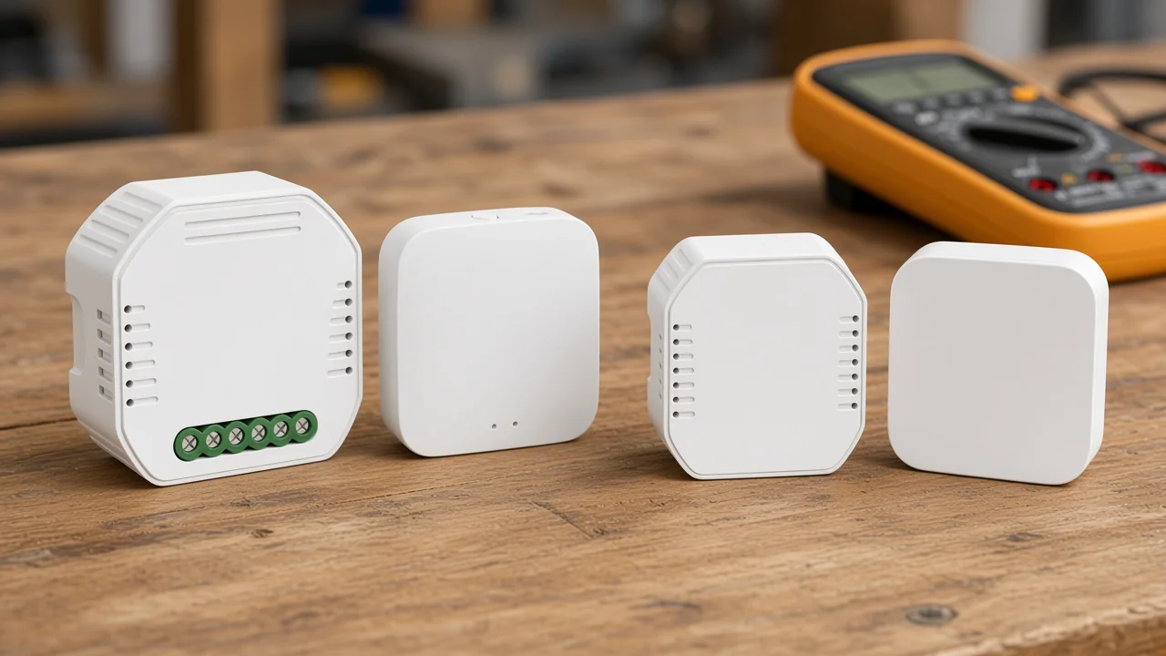 Installer workbench contrasting Zigbee hub path and Thread border-router path hardware