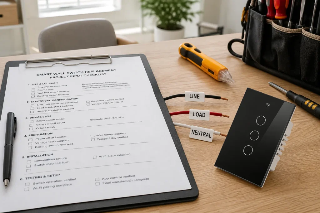C by GE smart switch installation project inputs desk checklist