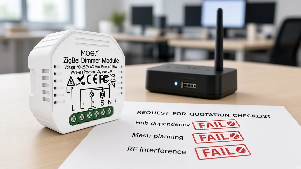 B2B RFQ desk marking Zigbee disadvantages with MOES ZigBee dimmer module