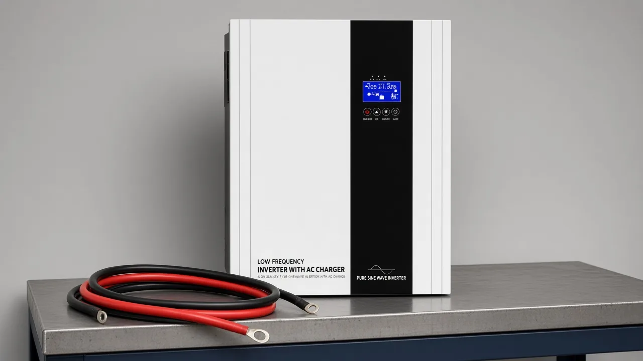Off-grid inverter beside battery cables