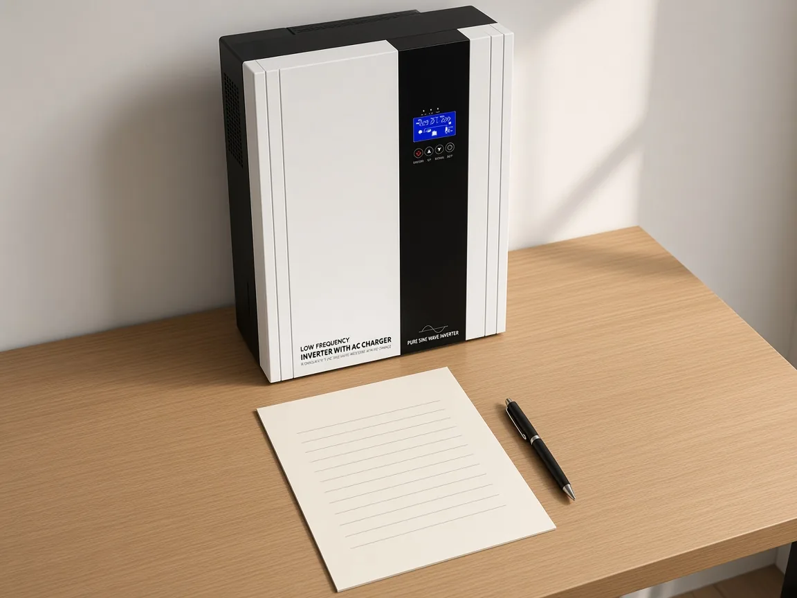 Off-grid inverter beside a blank quote sheet