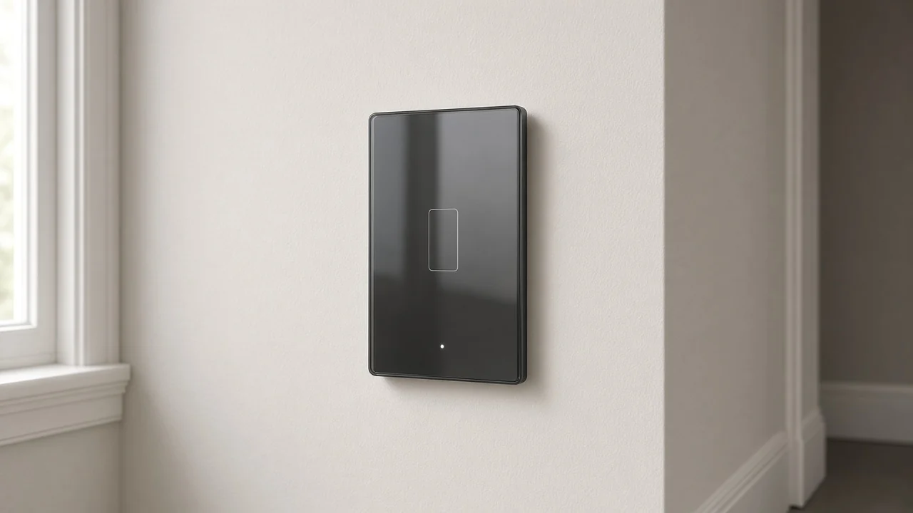 US glass smart wall switch on an interior wall as the local switching point