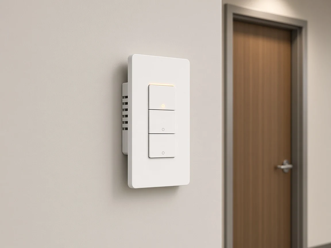 Multi-gang wall plate beside a corridor door