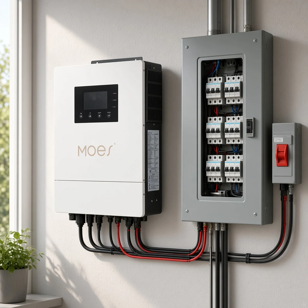 MOES hybrid inverter near electrical panel for AC interconnection landing