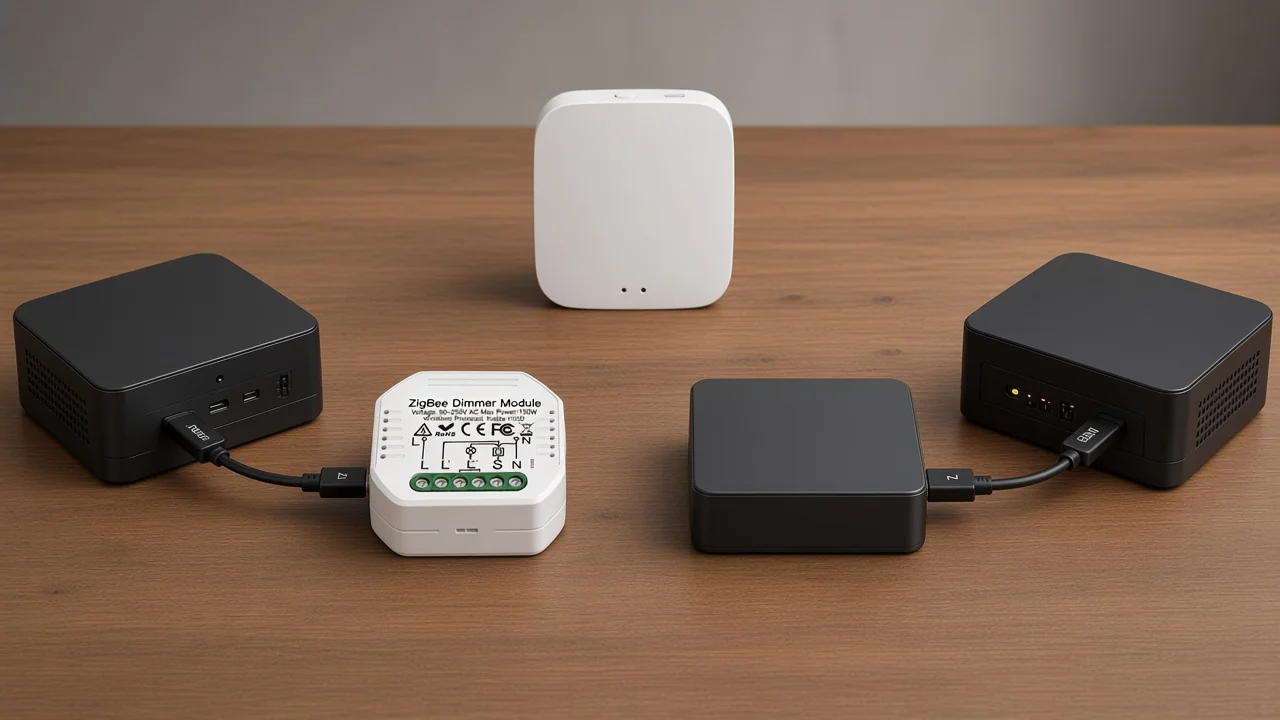 Architecture contrast of native Home Assistant Zigbee path versus Zigbee2MQTT MQTT bridge