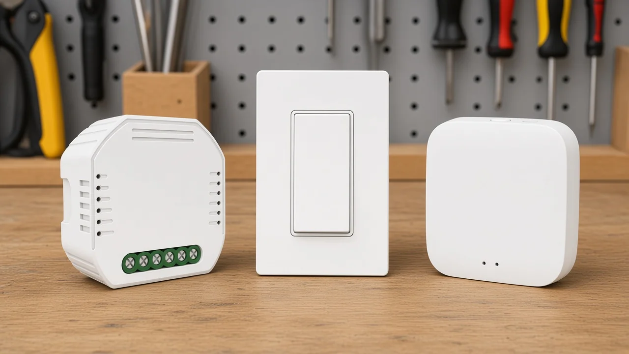 ZigBee module, powered endpoint, and wireless hub on an installer bench