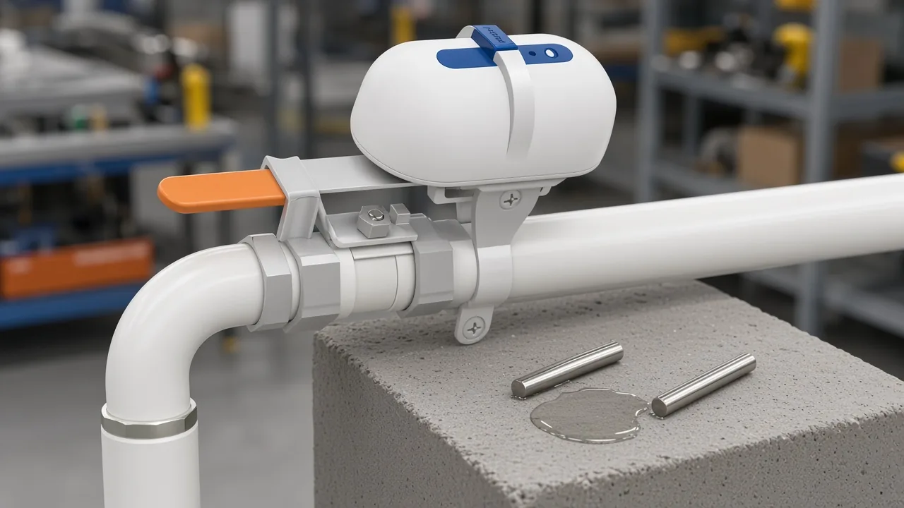 Valve controller beside dry probe pins and a puddle on a procurement block